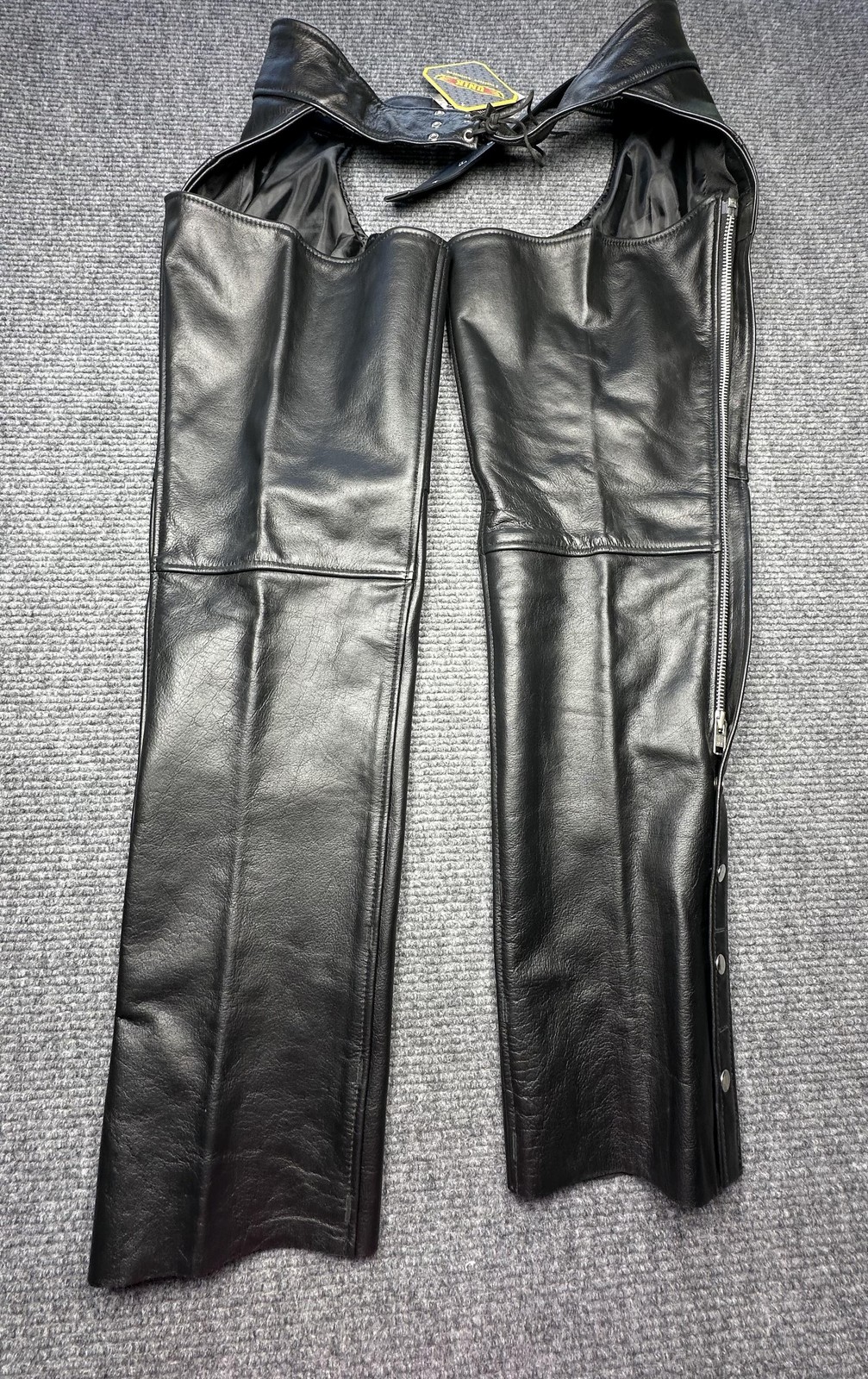 Unik Leather Chaps Mens 2XL Black Genuine Cowhide Motorcycle Biker Pants Riding
