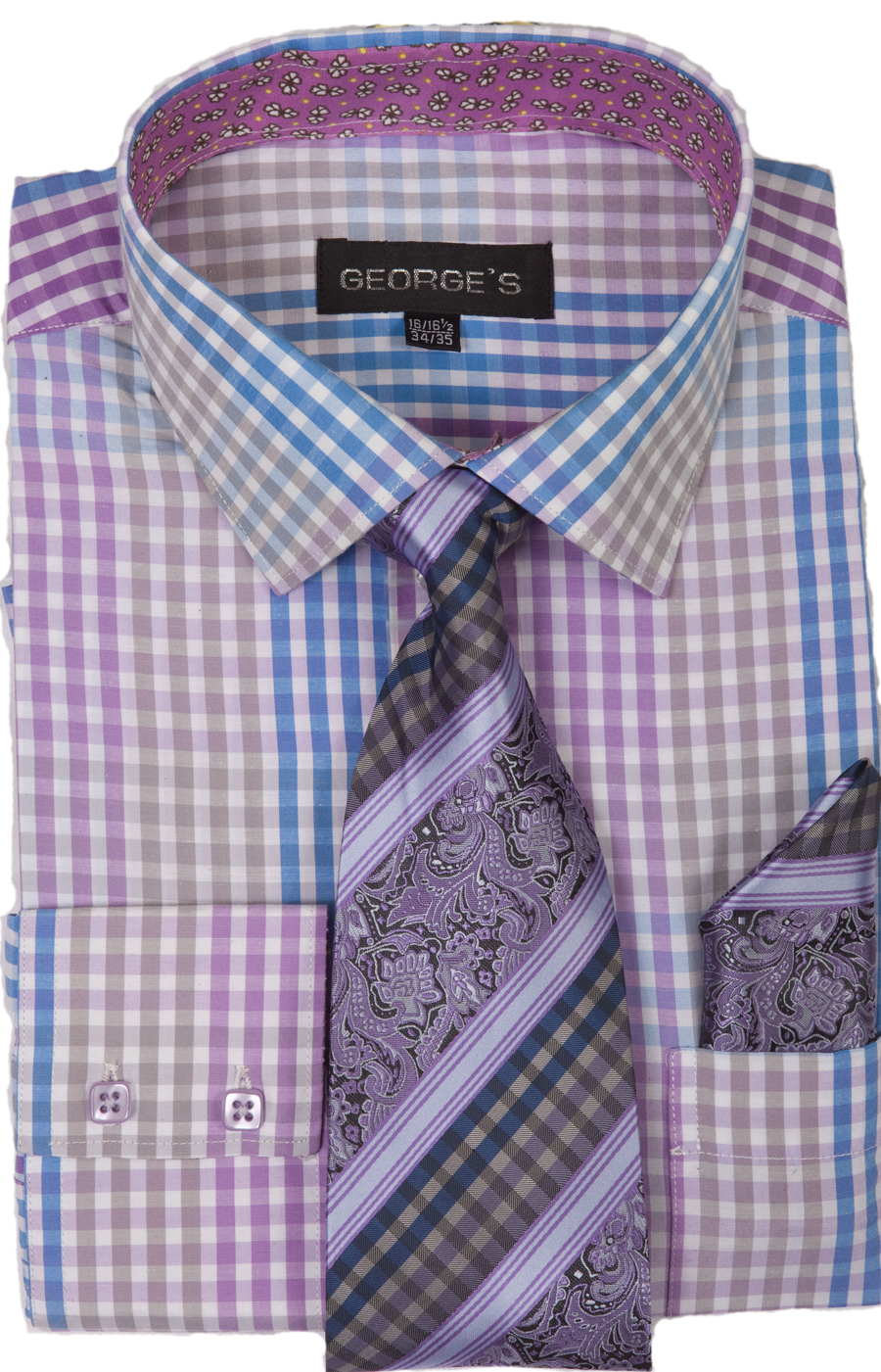Men’s Checks Shirt With Tie and Hanky, 60%Cotton 40% Poly Standard Cuff AH 627