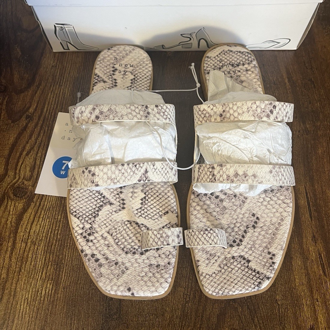 A New Day Women’s Snake Print Strappy Faux Leather Slip-On Slide Sandals 7 W