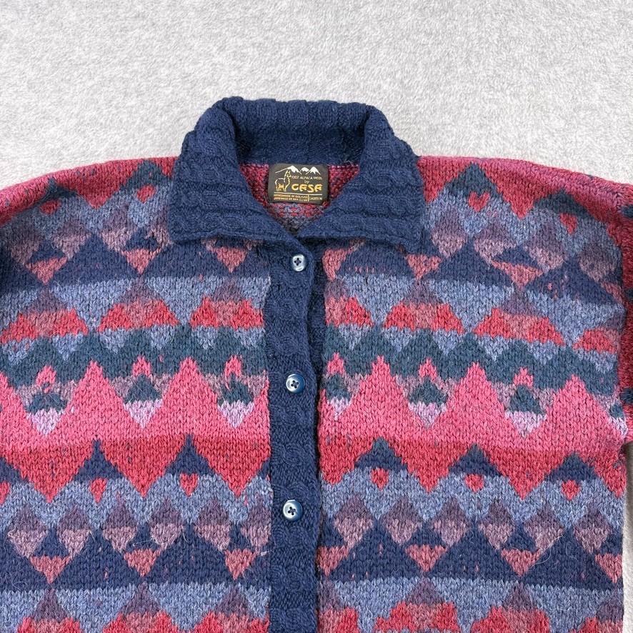 100% Alpaca Wool Cardigan Sweater By Casa M Womens Colorful Thick Warm
