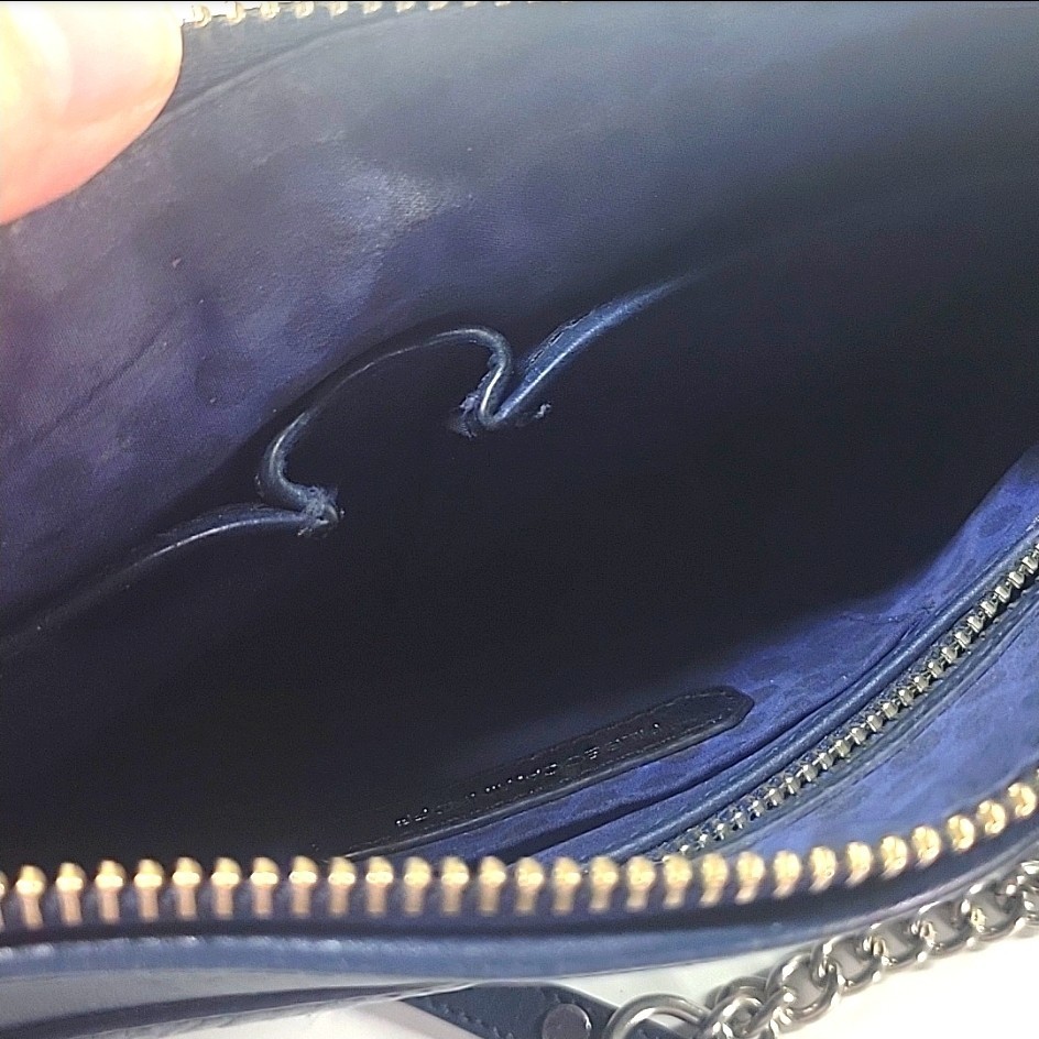 Rebecca Minkoff MAC Woven Leather Crossbody Bag Chain Strap Navy Tassel