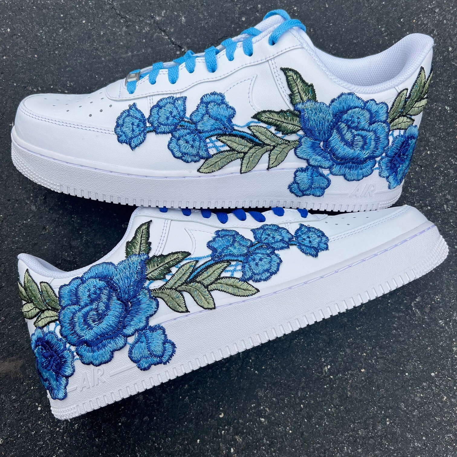 Air Force 1 Custom Rose ‘Blue Bloom’ Floral Shoes Mens 8 8.5 9 9.5 10 10.5 11 12