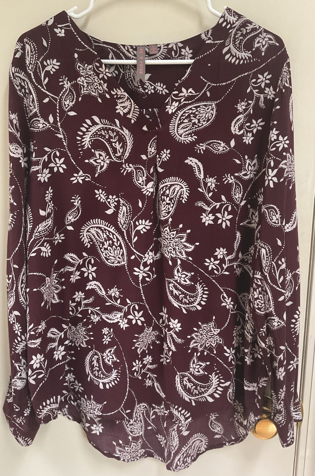 Brina & Em Size L Stitch Fix Lemmy V-Neck Brown Burgundy Hi Lo Cottagecore Top
