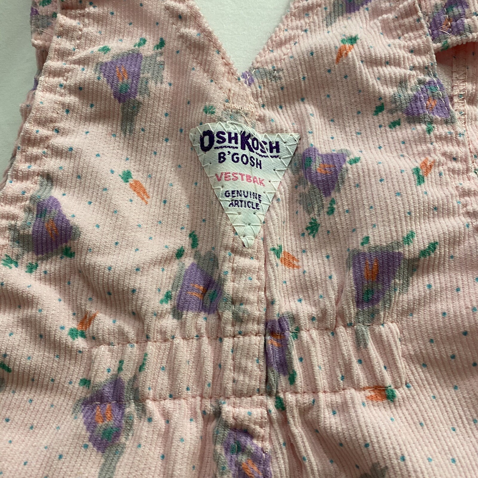 Vintage NWT OshKosh B’Gosh Overalls Vestbak Pink Rabbit Print Corduroy Size 18 m