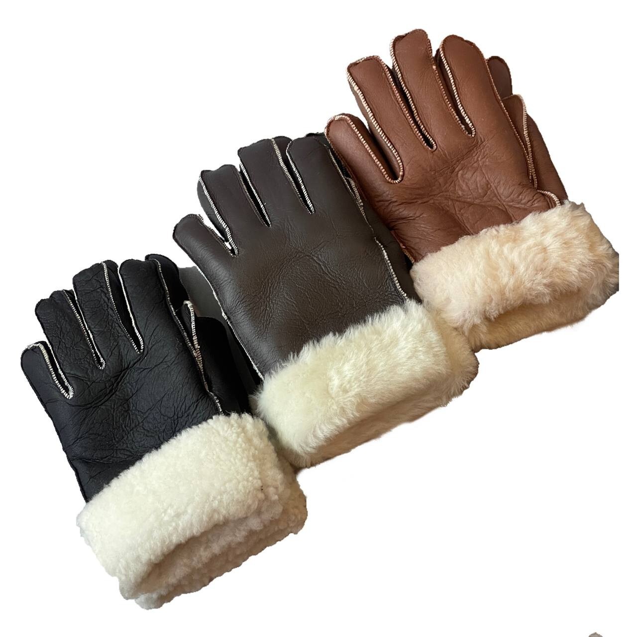 LEATHER FUR WARM GLOVES REAL GENUINE SHEEPSKIN SHEARLING LEATHER Winter S-2XL
