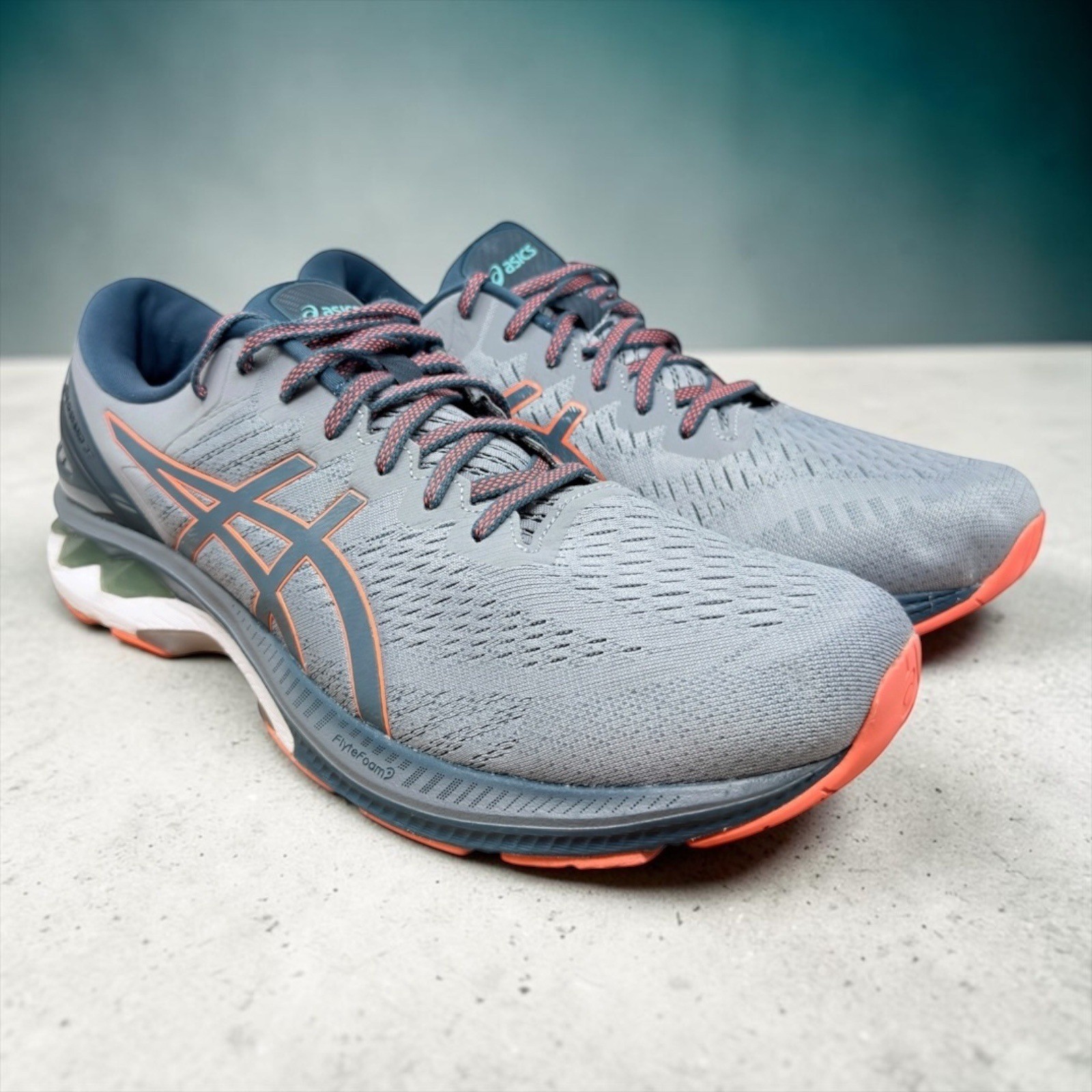 ASICS GEL-Kayano 27 Mens 14 Grey Orange Stability Running Shoes 1011A767