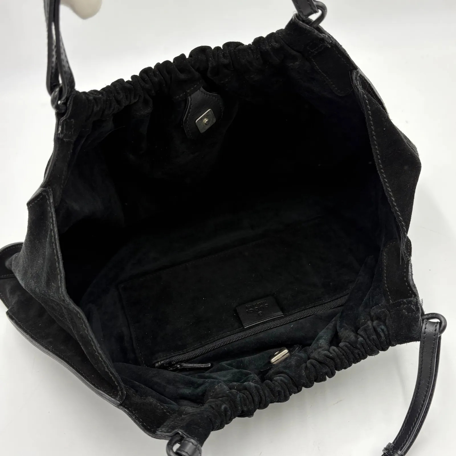 Auth Gucci Tom Ford Era Suede Handbag Black SV Plate 001 4335 2Y6585