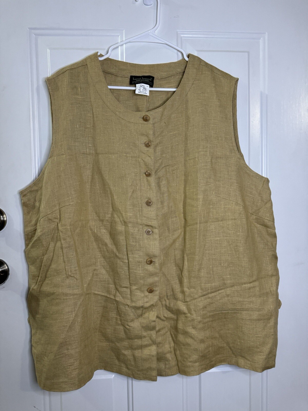 HARVE BENARD 100% Linen Button Front Sleeveless Blouse Top 26W Quiet Lux Casual