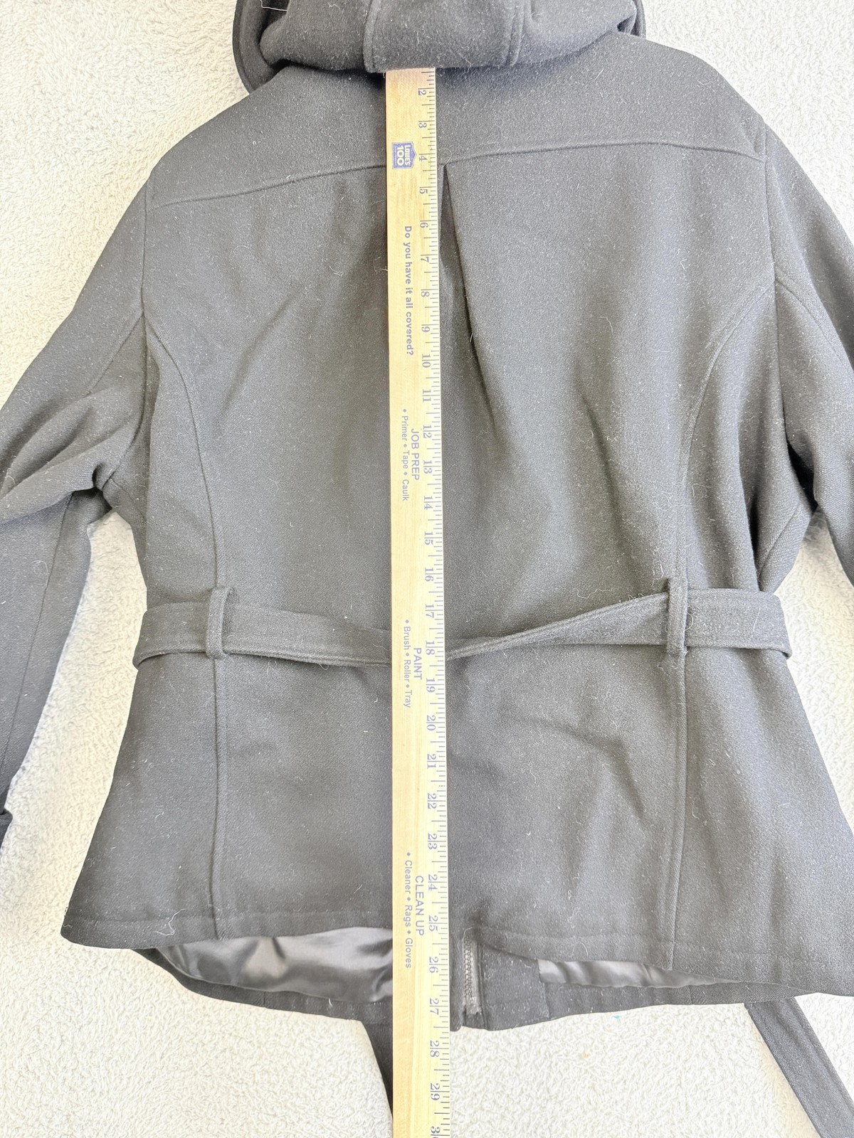 Braetan Jacket Womens Medium Black Hooded Belted Waist Tie Zip Lined Coat Winter