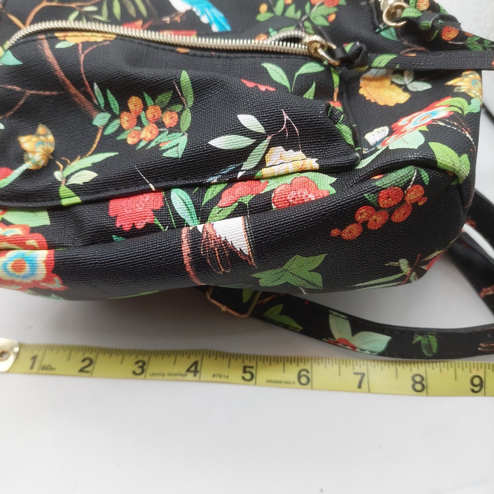Womens Backpack Black Floral Birds Blue Birds Hummingbird Small 12″