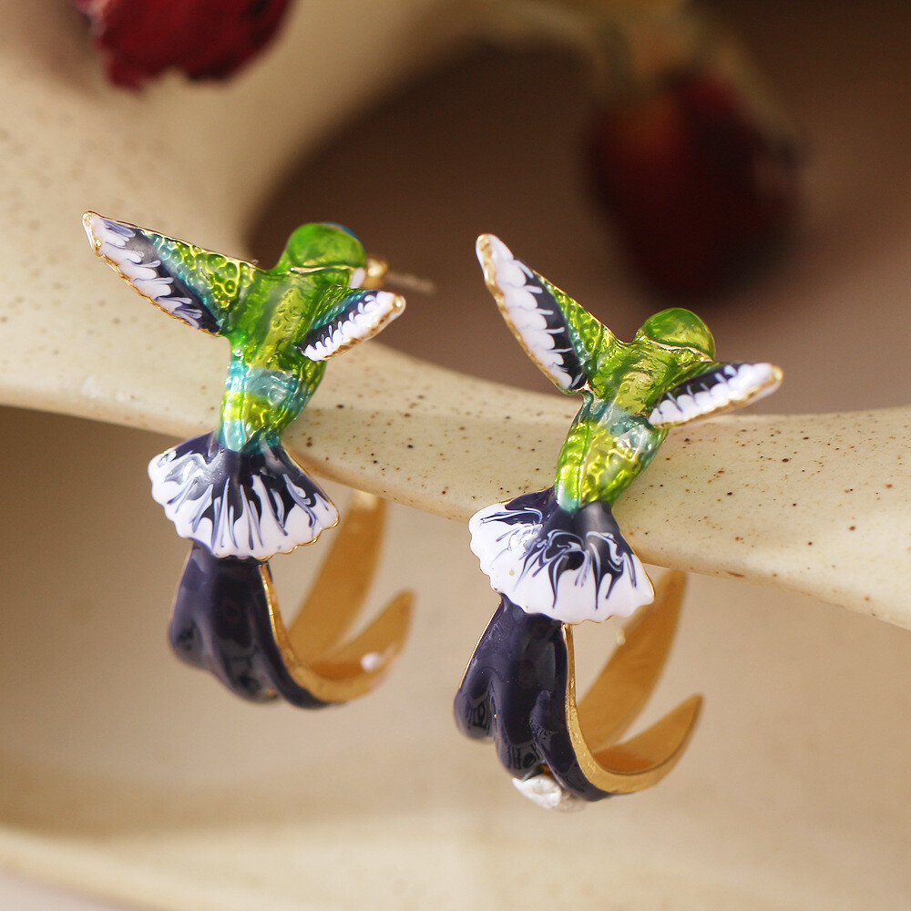 Cute Hummingbird Shaped Oil Drop Earrings Women’s Earrings Jewelry Fashion