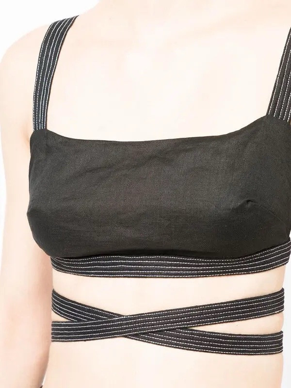 SIR THE LABEL 2-Piece Vilma Linen Black Wrap Bra Top + Wide Leg Pants SET Sz S