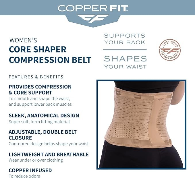 NEW – COPPER FIT Core Waist Belt Trainer Shaper Women Beige S/M Waist 26″-34″
