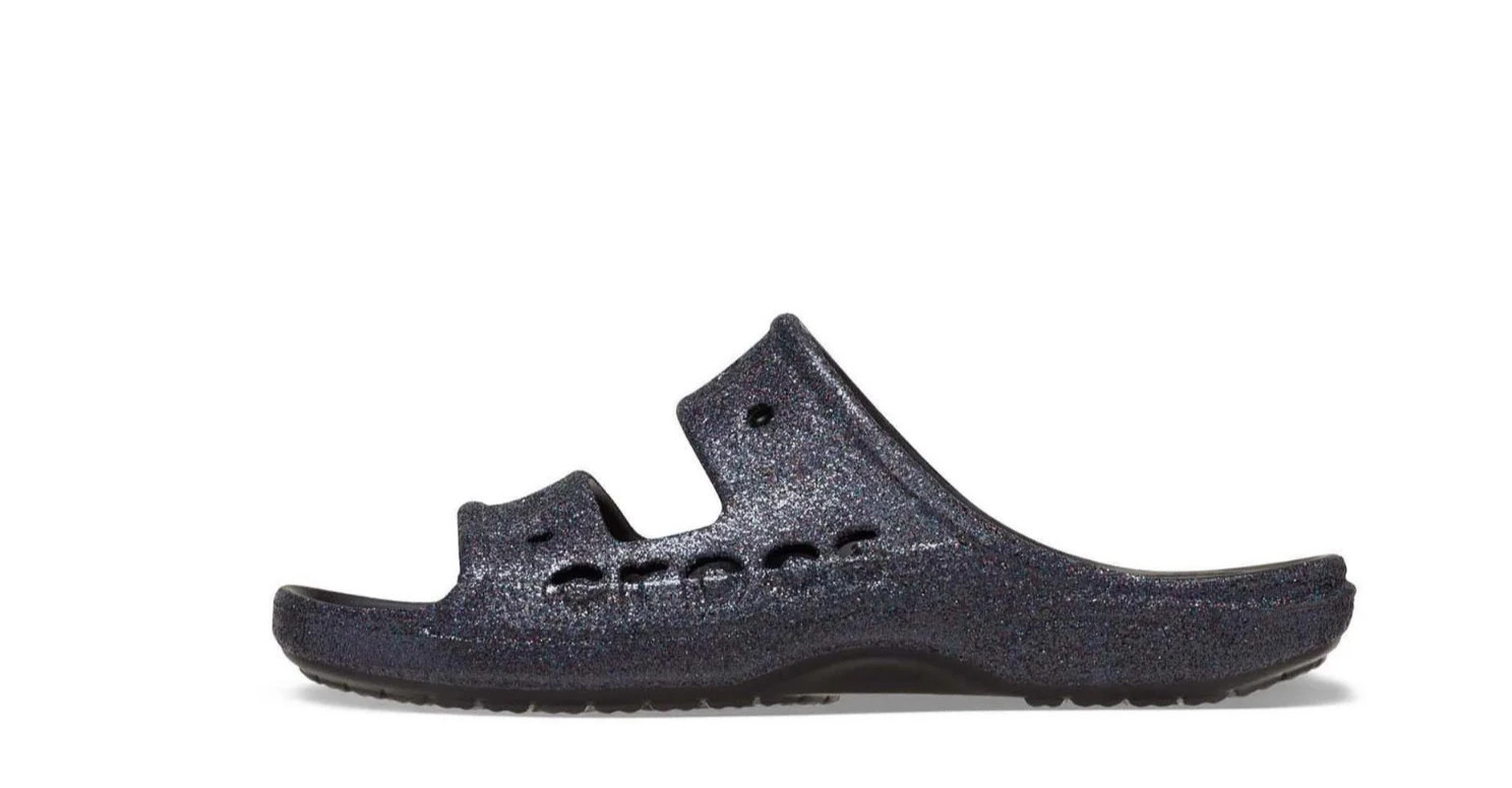 Crocs Unisex Sandals Size 13 Black Glitter Baya Slide Water Friendly Comfort