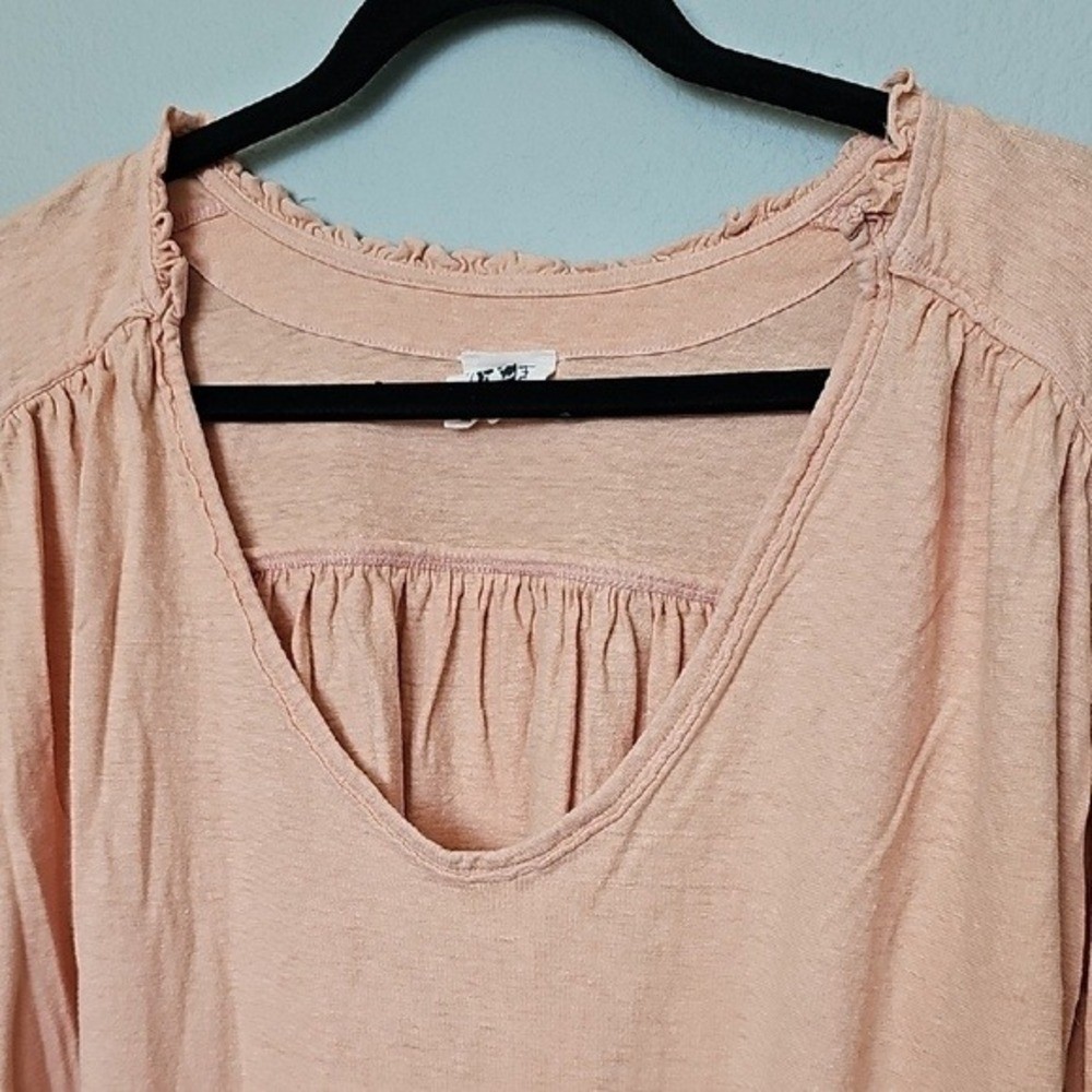 We the Free Large Oversized Peach Long Sleeve Smocked Wrist Hemp Blend Top