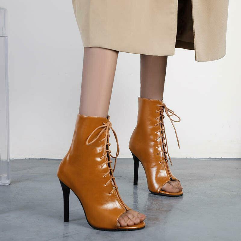 Womens Peep Toe High Heels Sandals Lace Up Roman Casual Dress Prom Ankle Boots