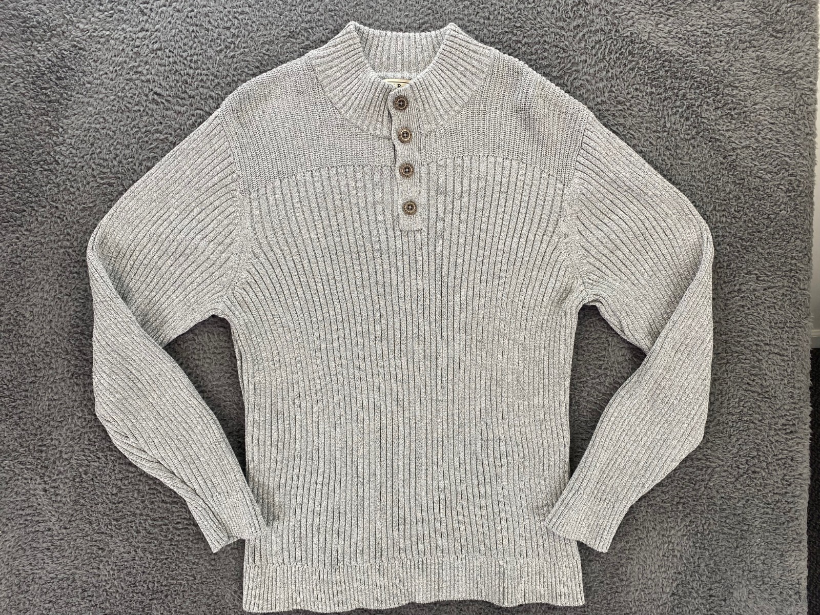 L.L. Bean Sweater Mens XXL Gray Cotton Fisherman Henley Mock Neck Pullover
