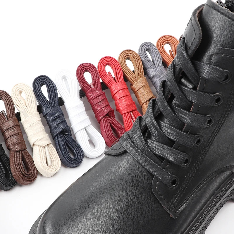 1 Pair Flat Shoelaces Waxed Cotton 0.8CM Width Waterproof Shoe Laces Unisex Boot