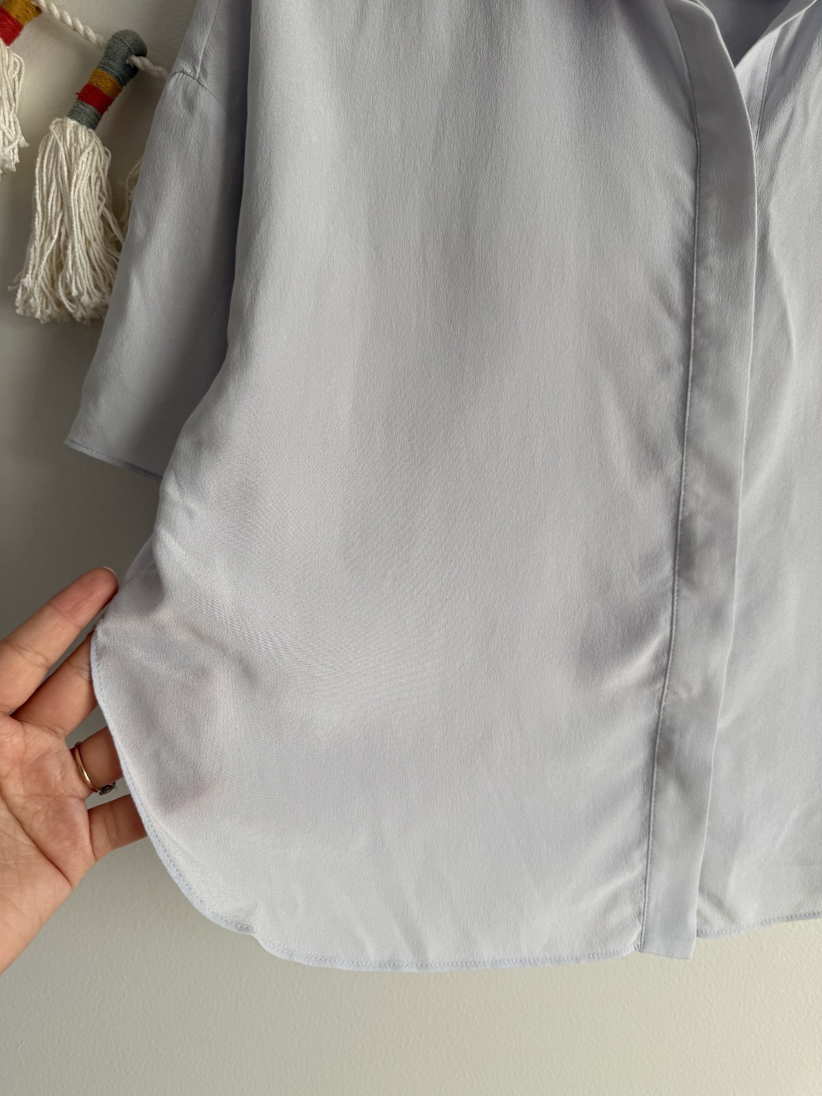 Grana 100% Silk Gray Boxy Button Down Top Timeless Modest Minimalist Basics S