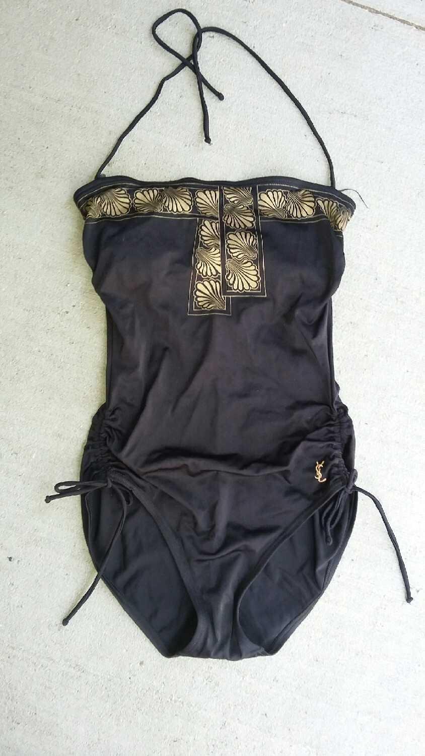 Yves Saint Laurent GOLD SEA SHELL & BLACK 1 PIECE BATHING SUIT