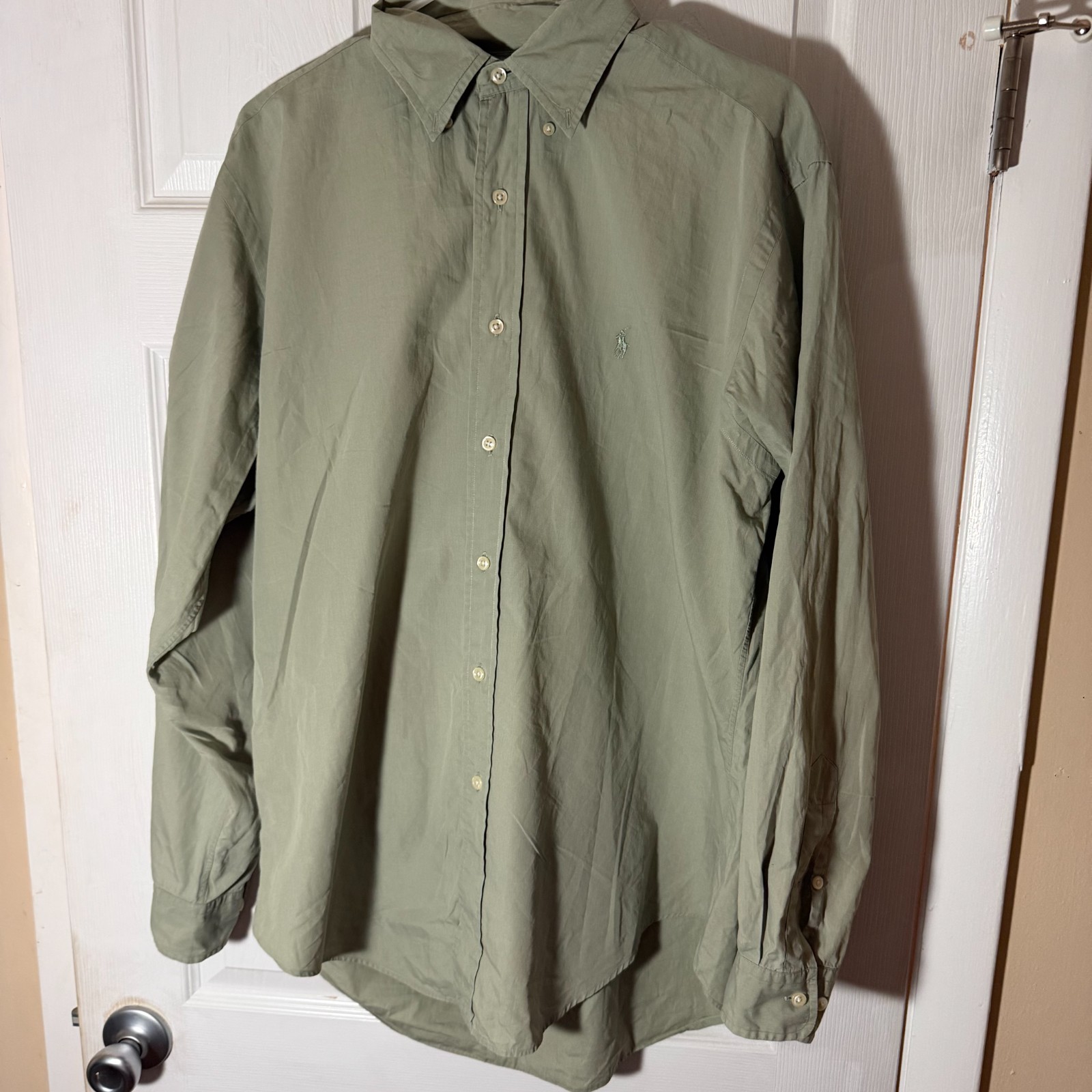 Ralph Lauren Yarmouth Button Down Shirt Cotton Men 15 1/2 -34 Olive Green Pony