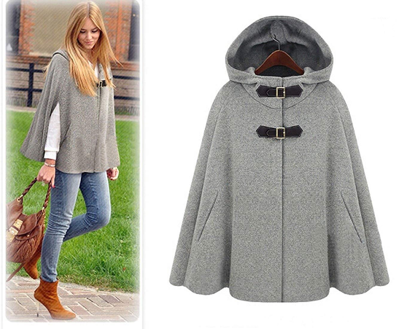 Womens Cute Batwing-Sleeve Hooded Baggy Poncho Cape Cardigans Outwear w Armholes