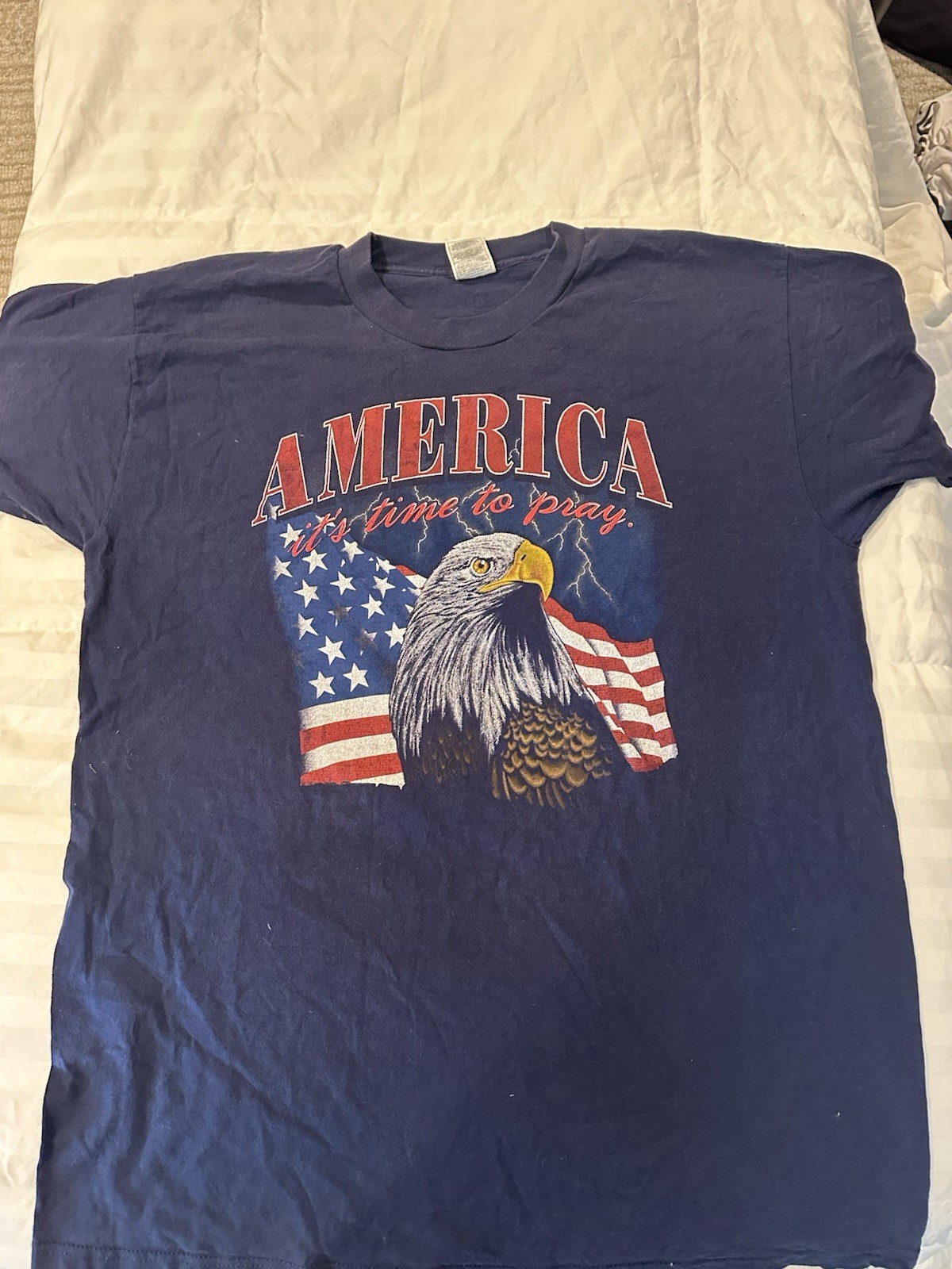 Vintage America Its Time to Pray Eagle American Flag T-Shirt Navy XL