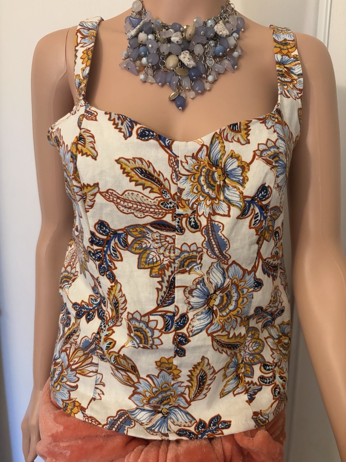 Old Navy Women’s Maternity Ivory Floral Sweetheart Smocked Sleeveless Tank, M