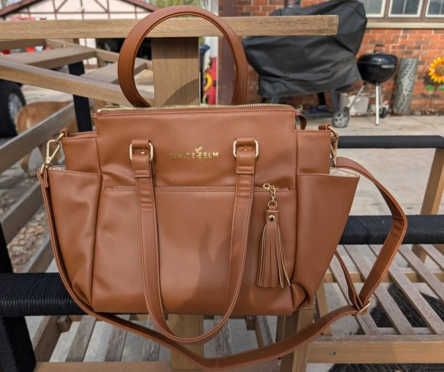 White Elm Brown Satchel Top Handle Bag Zip Tassel Detachable Strap Pockets