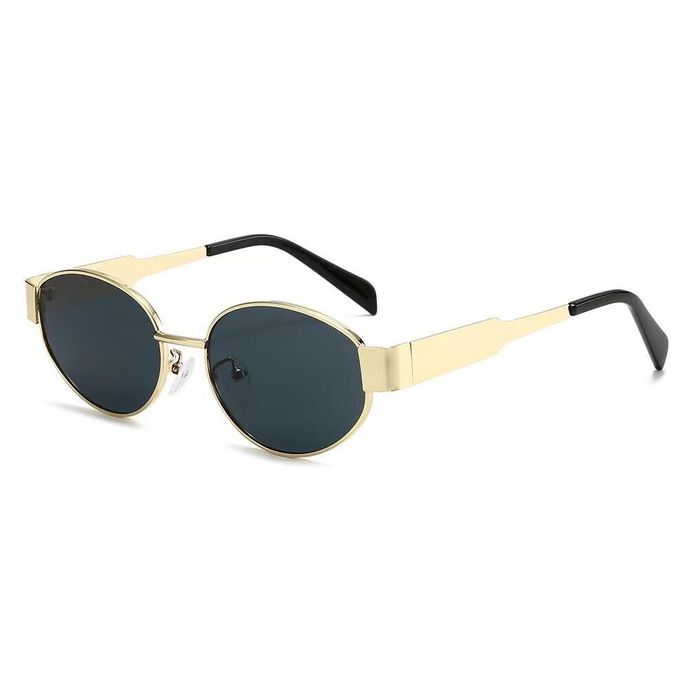 Oval Sunglasses Retro 90S Sunglasses Trendy Classic Shades Metal Frame Gold USA