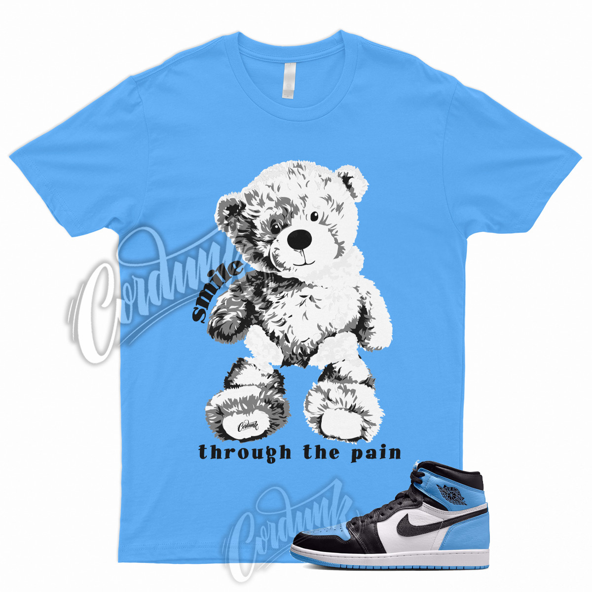 SMILE T Shirt to Match 1 Retro High OG UNC Toe University Blue 2 3 4 5 6 7 12 13