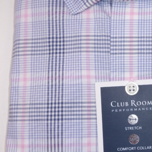 CLUB ROOM Blue Pink Check 100% Cotton Regular Fit Stretch Dress Shirt 16 34/35