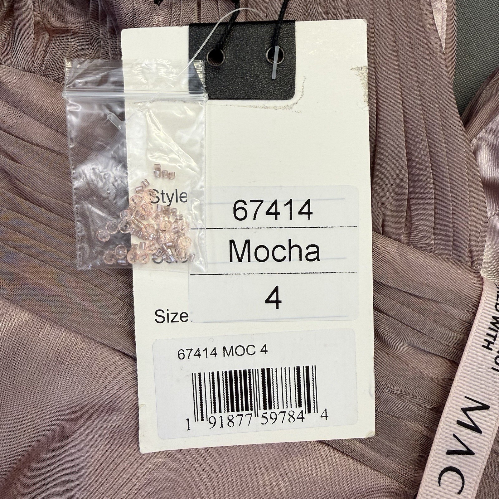 NWT Mac Duggal 67414 Chiffon Split Sleeve Deep V-Neck A Line Gown 4 Mocha Mauve
