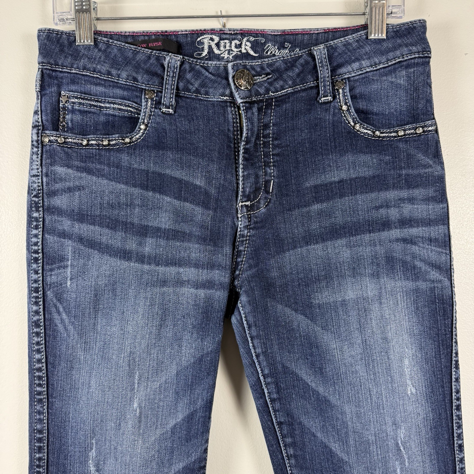 Wrangler Rock 47 Low Rise Bootcut Jeans SZ 7×34 Western Embellished Distressed