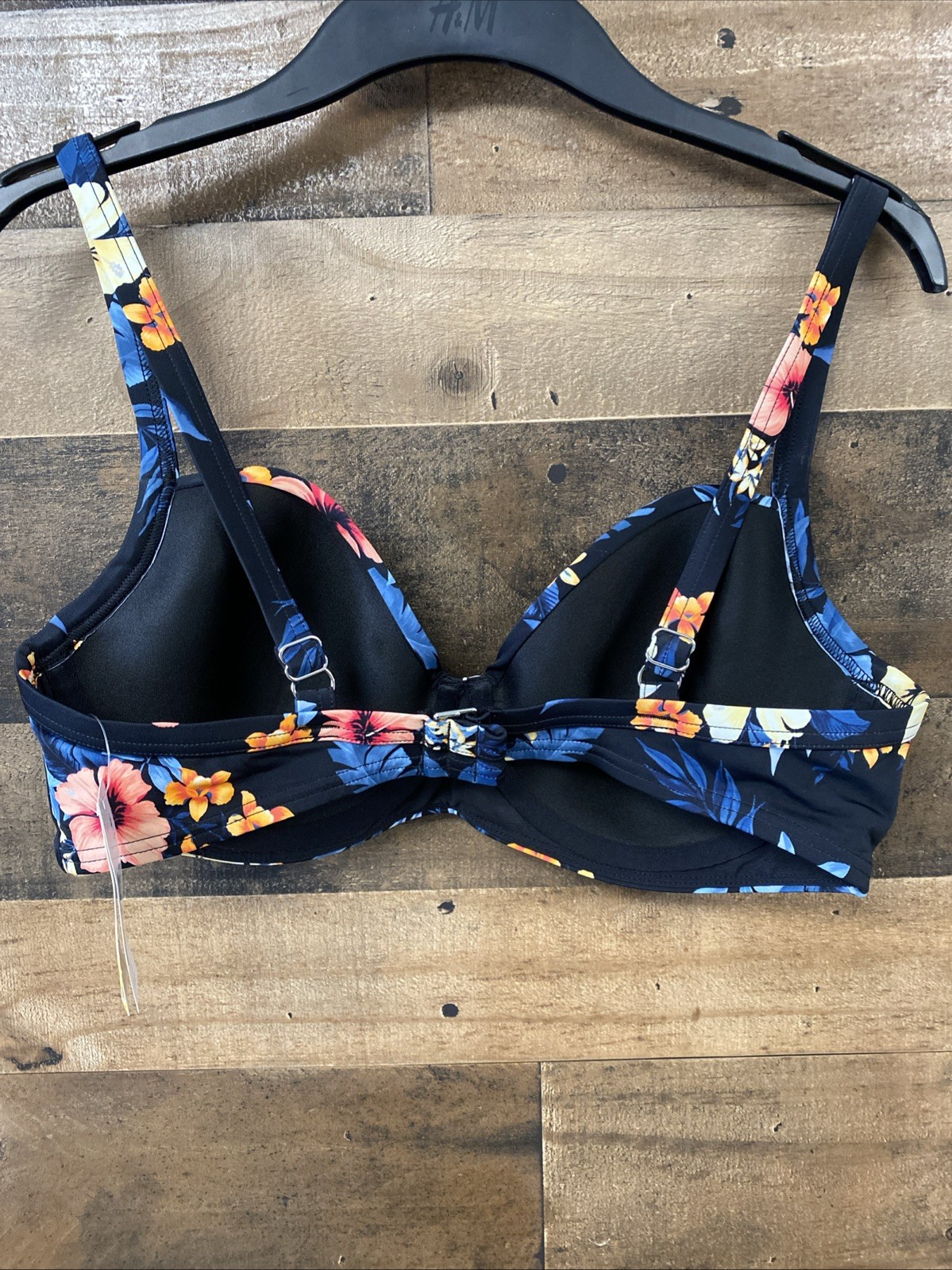 Lands’ End Women’s Retro Underwire Bikini Top – Black Floral SPF-50 Size 10