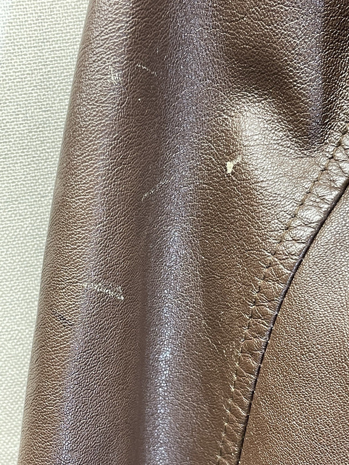 Men’s Brown Leather Jacket Full Zip Lined Spread Collar Pockets Size L 42″
