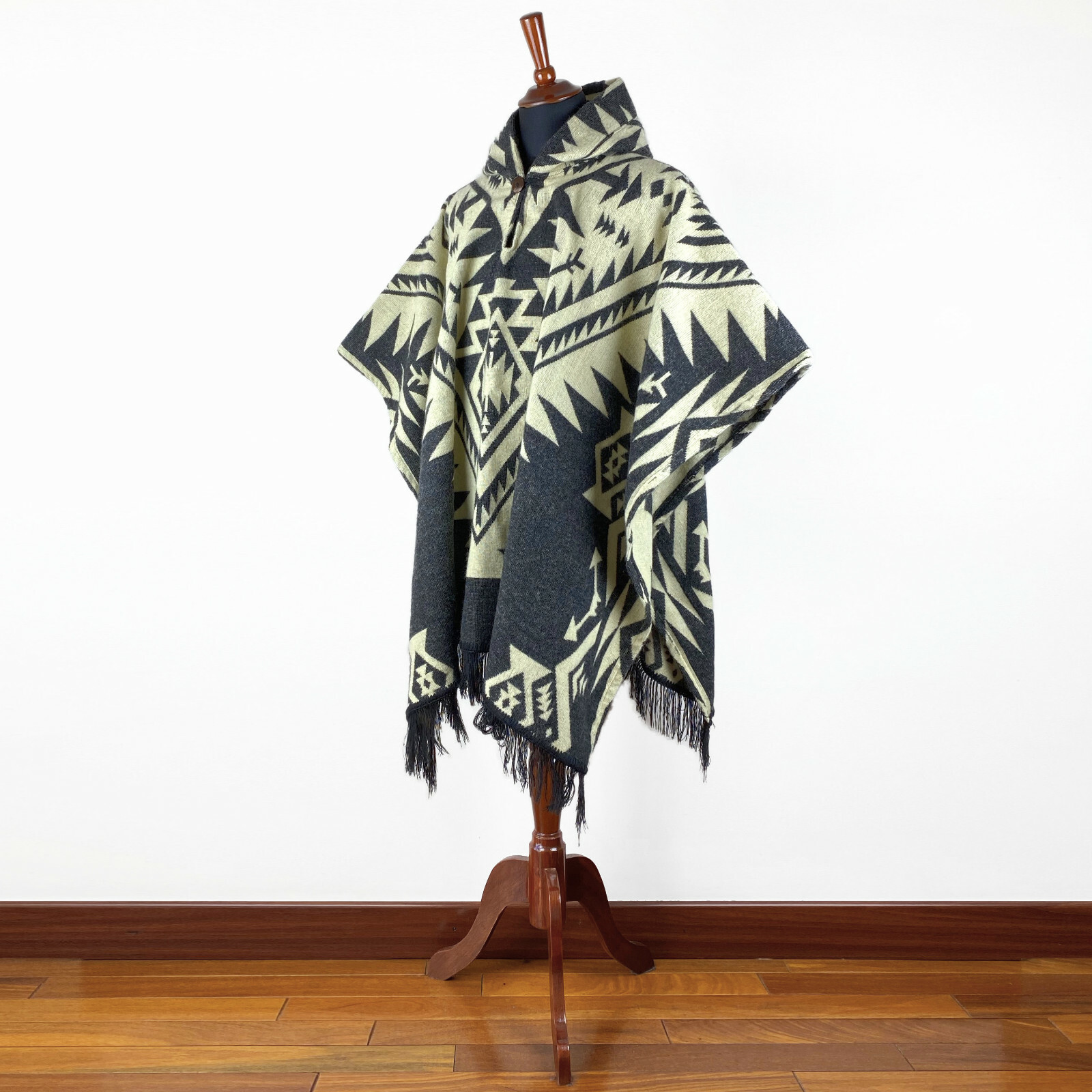 Alpaca wool Mens Unisex Hooded Poncho Aztec all seasons boho hippie Halloween
