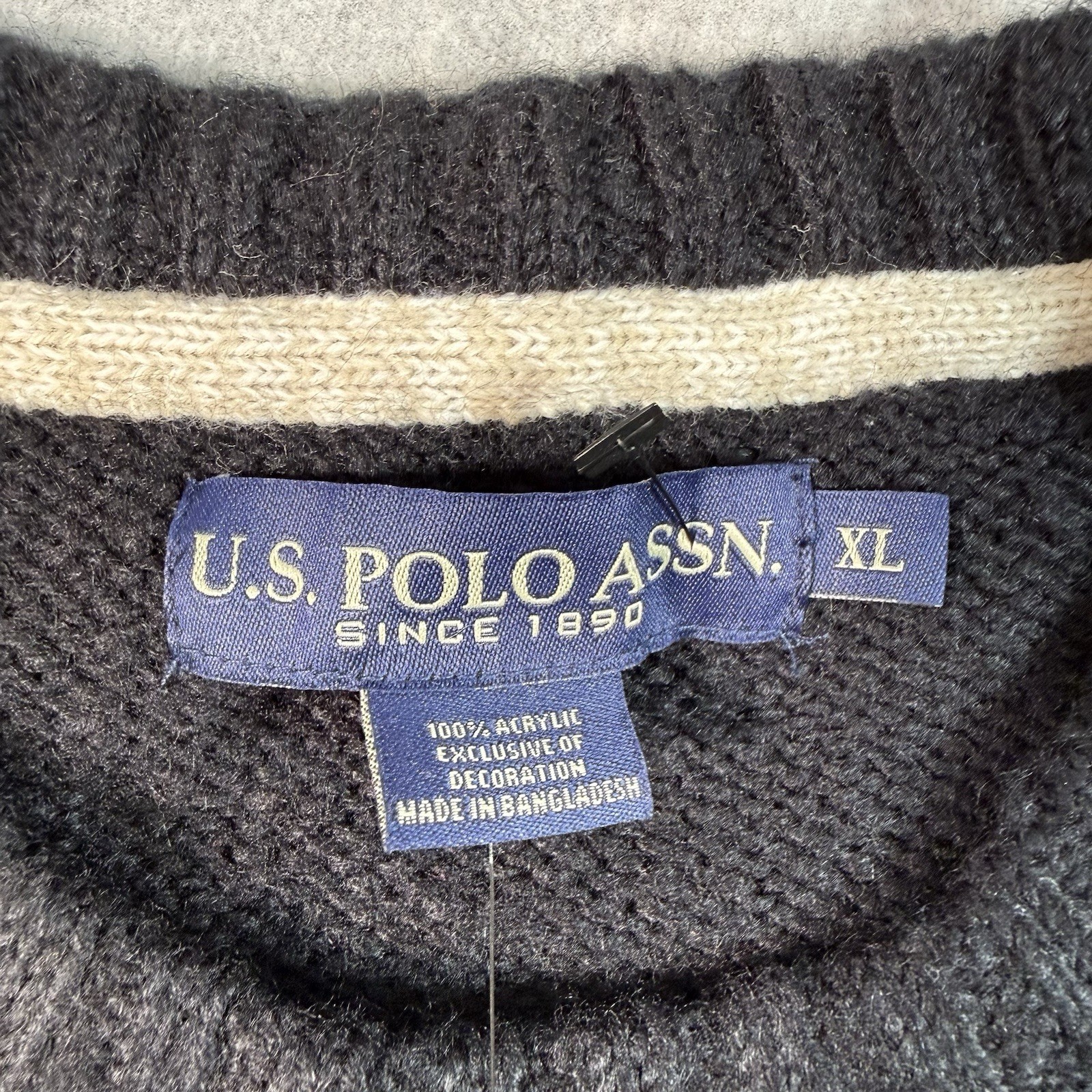 U.S. POLO ASSN Blue Crewneck Sweater White Pony Mens Sz XL Cable Knit NWT Preppy