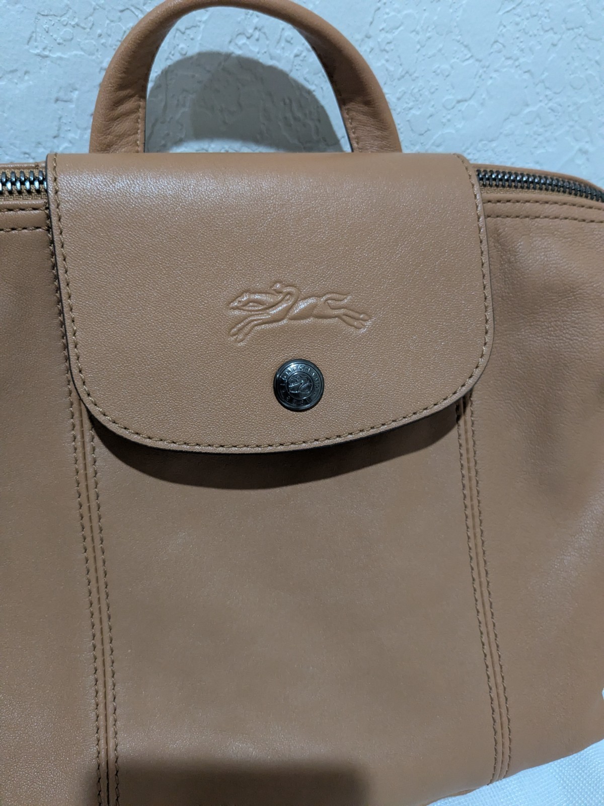 Longchamp Top Handle Backpack (tan leather)