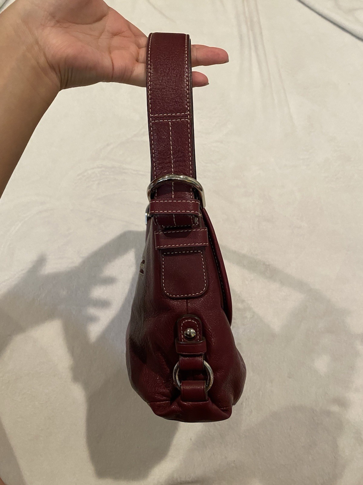 Coach Burgundy Small Crescent Shoulder Bag Turnlock Flap Detachable Strap Zip