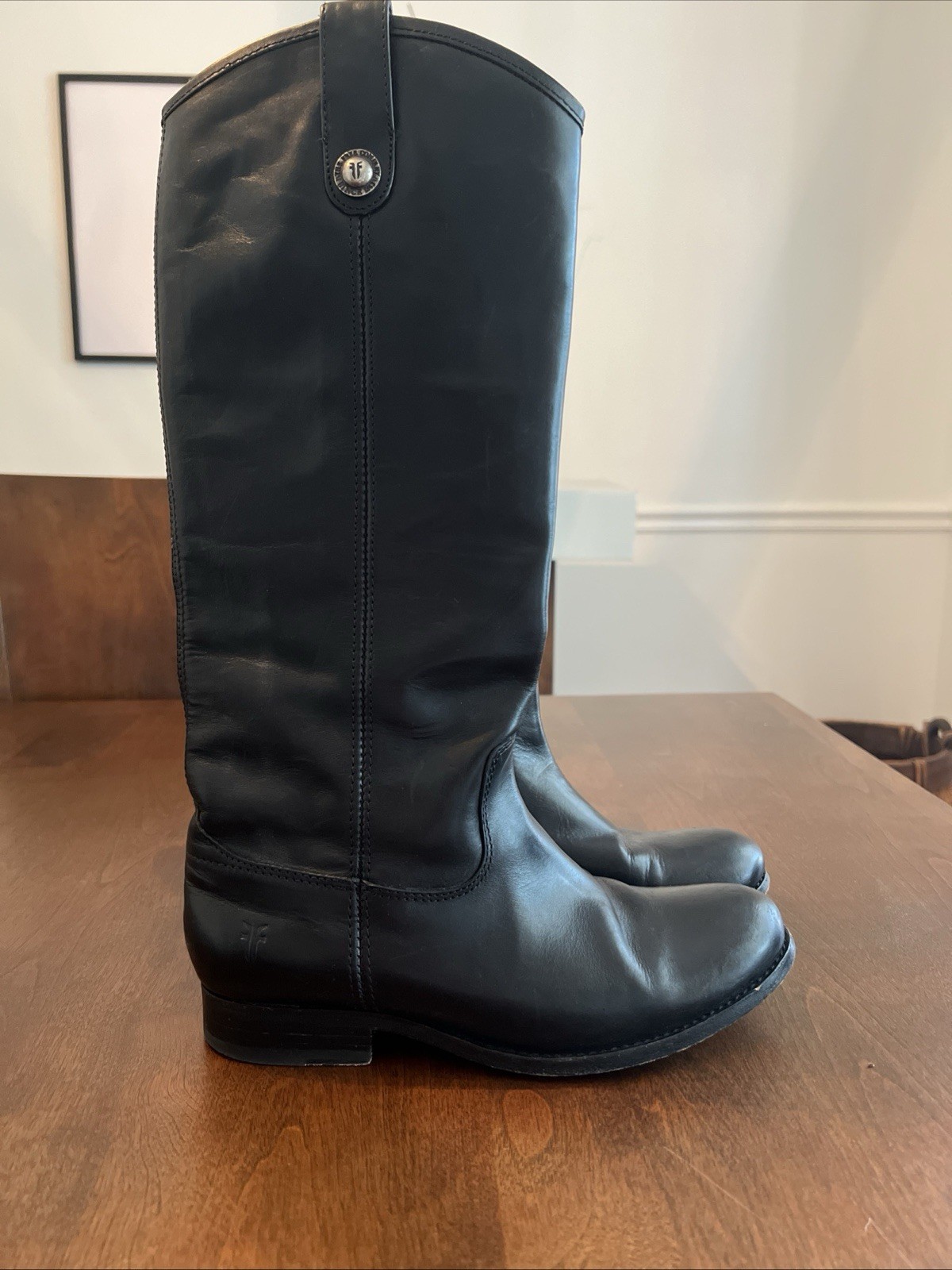 Frye Melissa Button Black 6.5 Knee High Pull On Riding Boots Leather