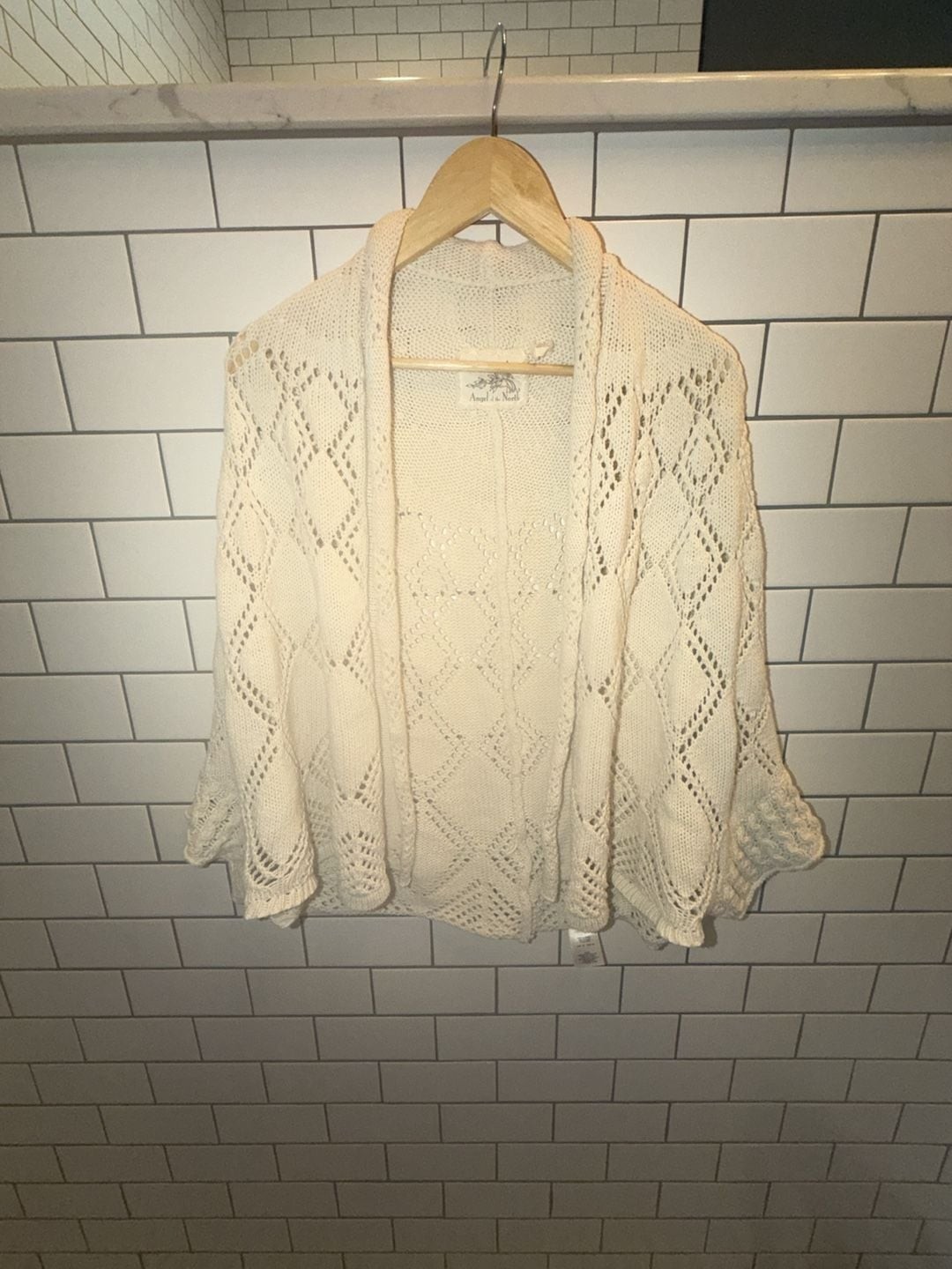 Angel of the North Cream Diamond Pattern Open Front Knit Cardigan