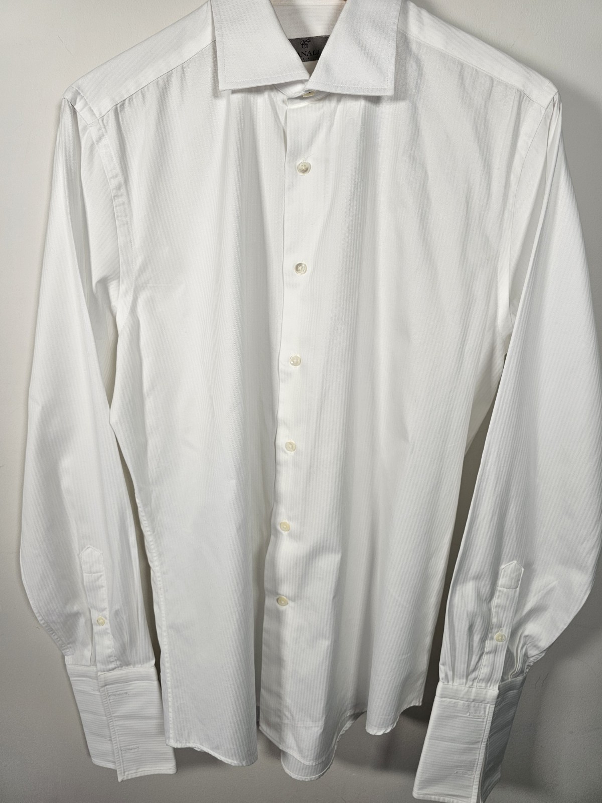Canali White Dress Shirt 16/41 Double Cuff Herringbone Formal Regular *MINT*