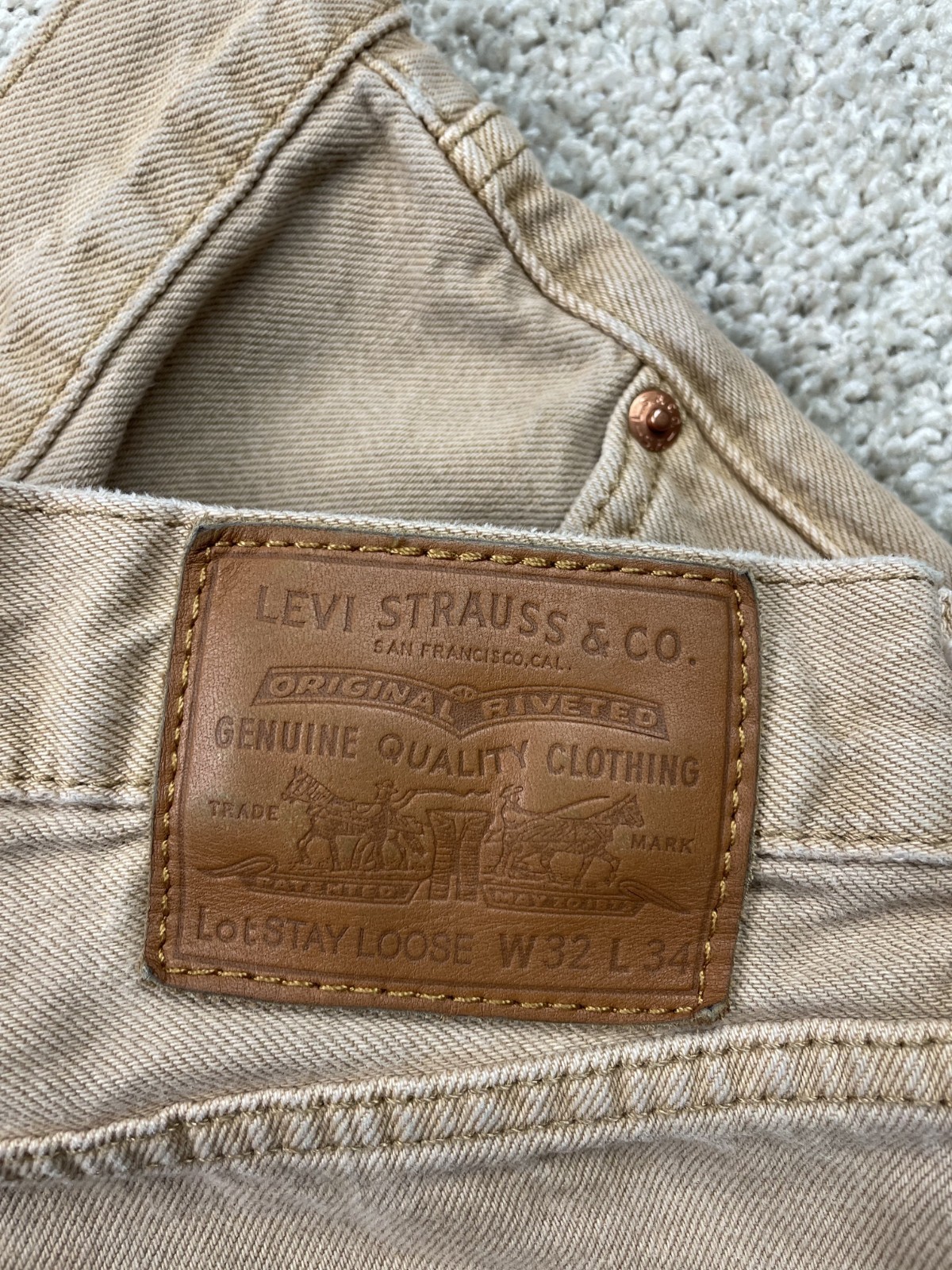 Levis Premium Lot 568 Stay Loose Jeans Mens 32×34 Fits 33×32 Brown Baggy Grunge