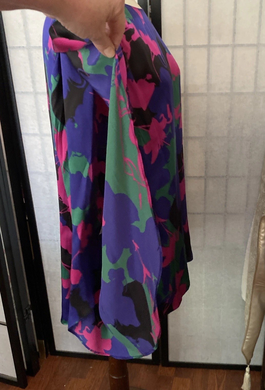 Talbots Wom +18W Multicolor 100% Silk Blouse Slit Sleeves