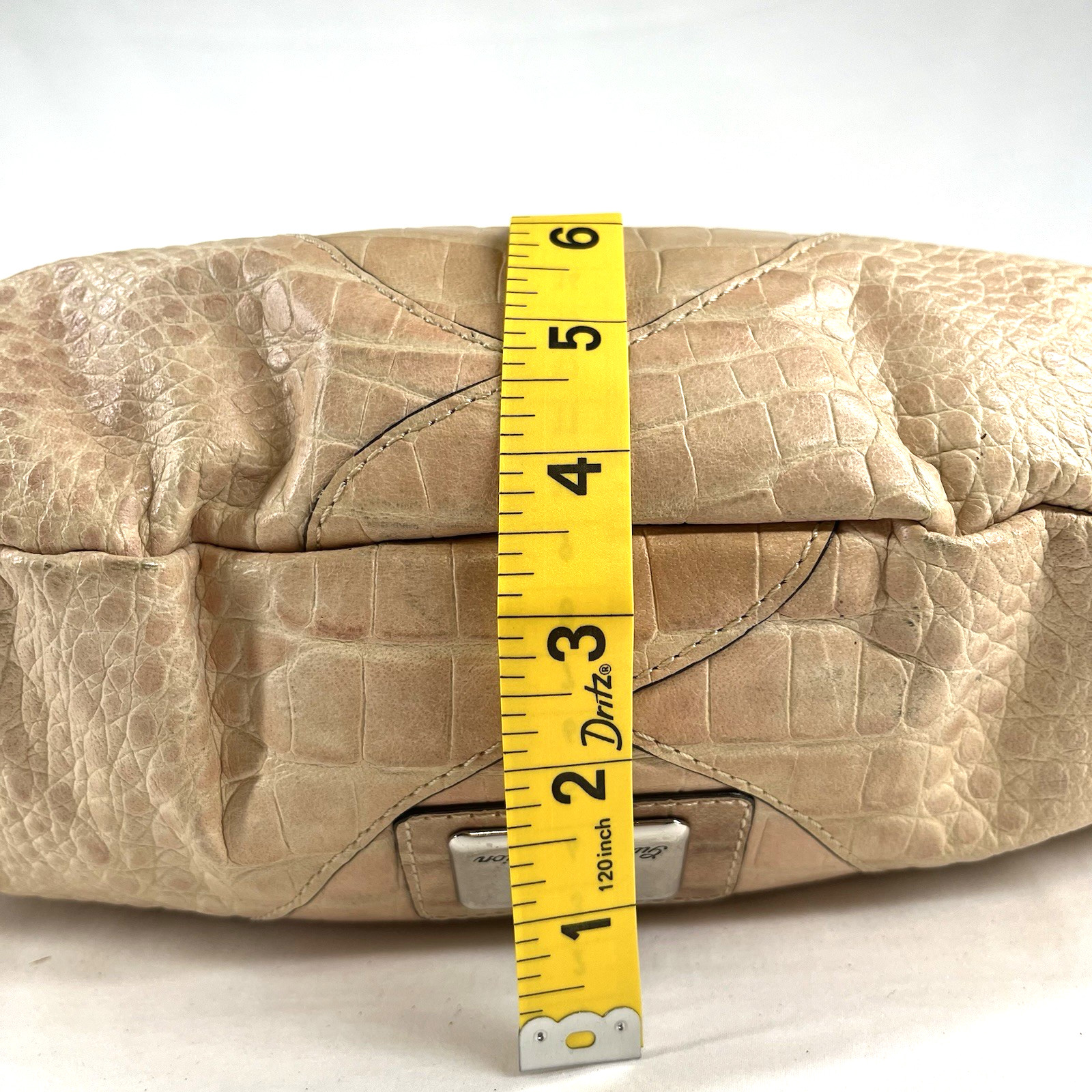 Vintage GUESS Y2K Beige Croc Embossed Logo Hobo Bag Studded Rhinestone Buckle