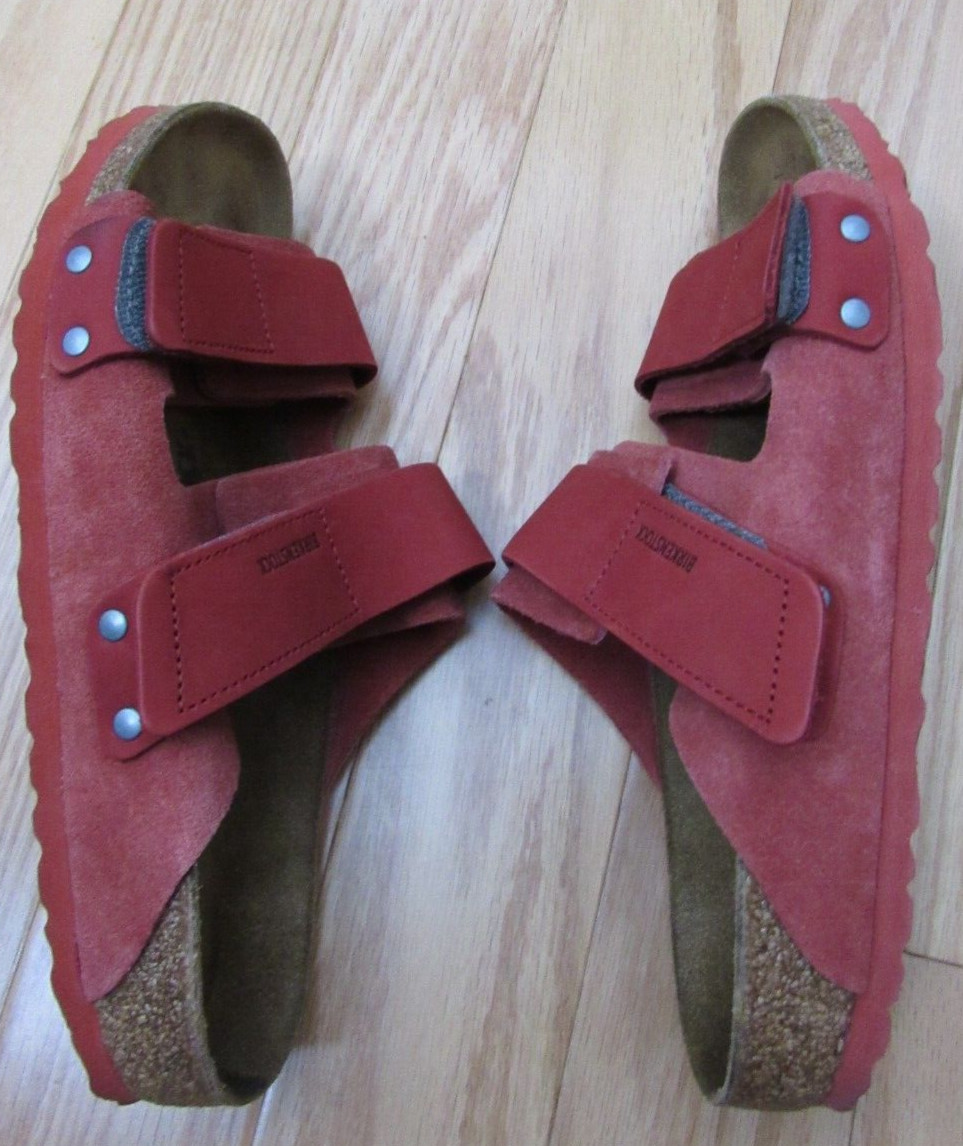 Birkenstock $160 Uji Nubuck-Suede Leather Slides in Sienna Red 39 N