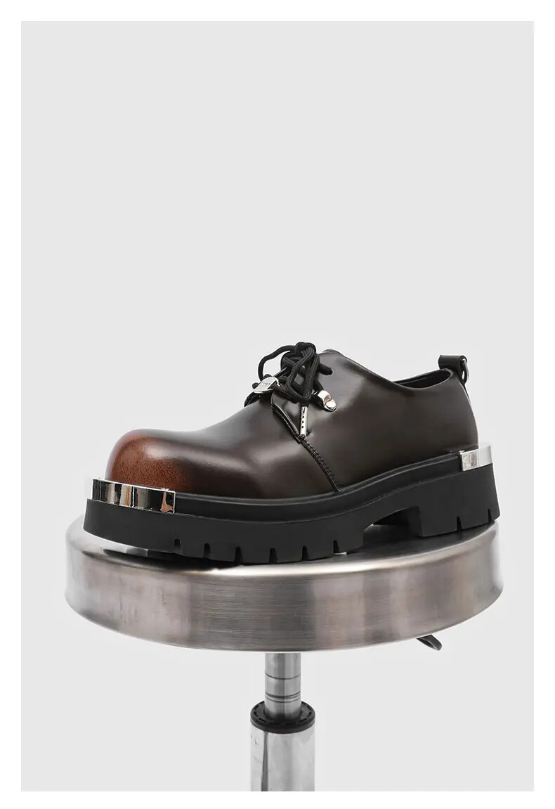 Mens Metal Round Toe Casual Lace Up Dress Formal Business Platform Fashion Shoes