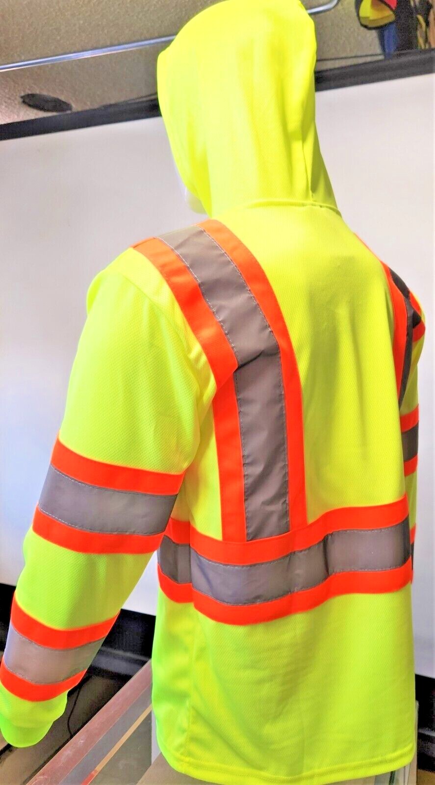 Class 3 Yellow Long Sleeve Safety Shirt With Hoodie, Polyester Birdeye mesh