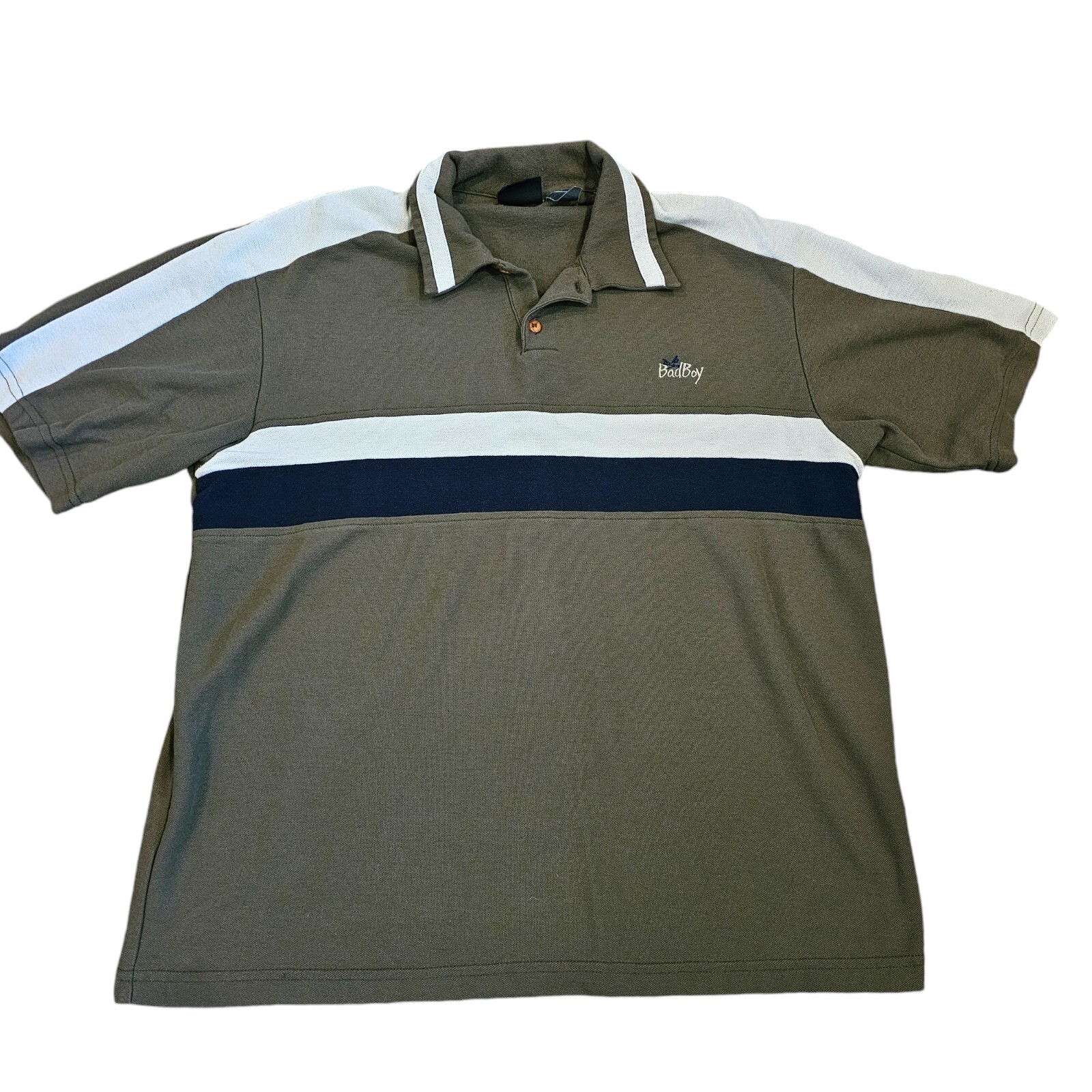 Vintage 90s Y2K Mens M/L Bad Boy Skater Polo Shirt Army Green Preppy